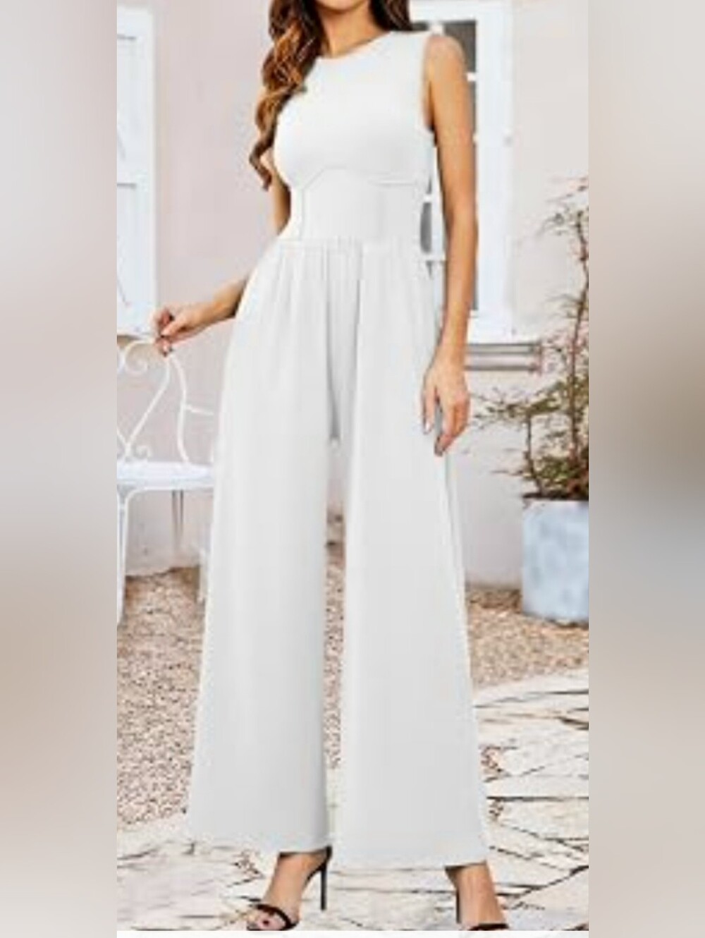 Cider Sleeveless Wide-Leg Jumpsuit in White XS New